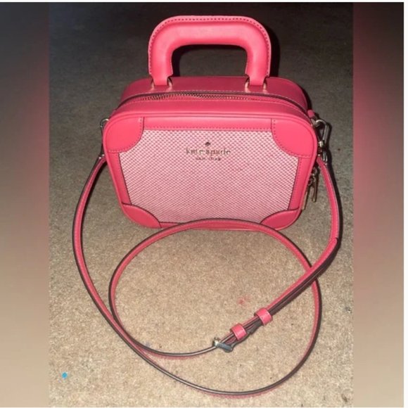 kate spade pink tweed multi Traveler Trunk Crossbody Bag purse novelty shape nwo - Picture 7 of 15